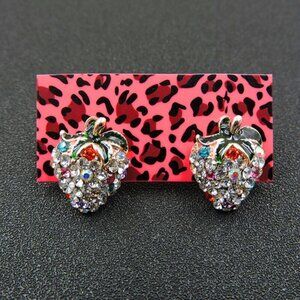 Betsey Johnson Strawberry Rhinestone Stud Earrings